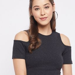 LE BOURGEOIS Round Neck Cold-Shoulder Sleeves Fitted Crop Top-picture-33
