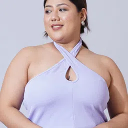 U&F Beyond Women Plus Size Keyhole Neck Crepe Crop Top-picture-8