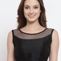 NEUDIS Women Black Sheen Sheer Silk Black Fitted Blouson Crop Top-picture-25