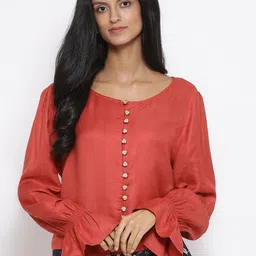 ROOTED Women Rust Red Solid Top-2