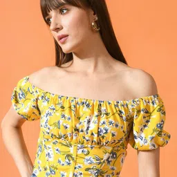 BAESD Floral Printed Off-Shoulder Puff Sleeve Bardot Top-image-32