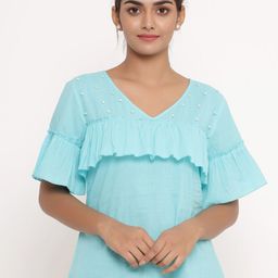 SAVI Embellished Bell Sleeve Cotton Top-image-2