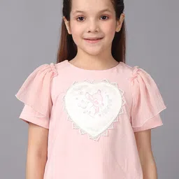 One Friday Cotton Applique Round Neck Flutter Sleeves Top-image-69