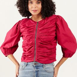 Athena Immutable Puff Sleeves Gathered Detailed Cotton Top-picture-43