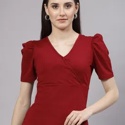Style Quotient Maroon Puff Sleeve Cotton Overlap Top-image-21