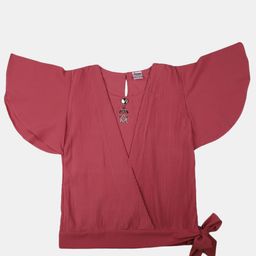 V-Mart Girls Flared Sleeves V-Neck Waist Tie-Ups Cotton Top-image-31