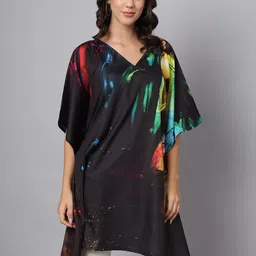 Color Cocktail Abstract Printed V-Neck Kimono Sleeve Kaftan Longline Top-picture-10