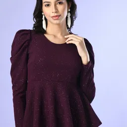BAESD Embellished Puff Sleeves Peplum Top-image-49