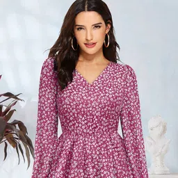 BAESD Floral Printed Puff Sleeve Peplum Top-image-29