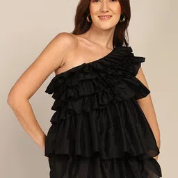 DODO & MOA One Shoulder Flutter Sleeve Tiered Top-picture-8