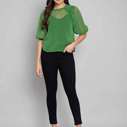 Amagyaa Conversational Printed Puff Sleeves Sheer Top-picture-13