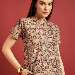 all about you Print Roll-Up Sleeves Ethnic Cotton Styled Back Top-7