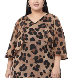 plusS Women Plus Size Animal Printed Flared Sleeve Styled Back Top-picture-6