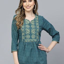 PRAKRTEE Teal Geometric Print Styled Back Top-25