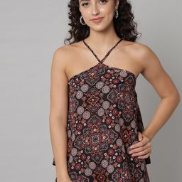 emeros Black & Red Floral Print Crepe Top-picture-44