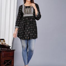 SkyaSia Floral Printed Empire A-Line Kurti-image-5