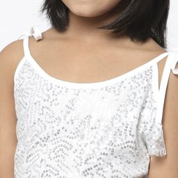 studio rasa Girls Silver-Toned Sequin Embellished Net Crop Top image 4