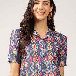 Anouk Ethnic Printed Roll-Up Sleeves Shirt Style Cotton Top-image-7