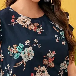 CURVE BY KOTTY Plus Size Floral Printed Flutter Sleeve Crepe Top image 2