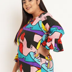 U&F Beyond Plus Size Graphic Printed Bell Sleeves Top image 3