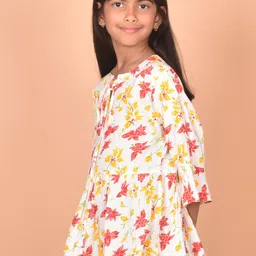 BAESD Girls Floral Printed Tie-Up Neck Gathered A-Line Top image 3