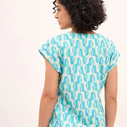 SALT ATTIRE Abstract Print Notch Neck Cap Sleeves Top image 5