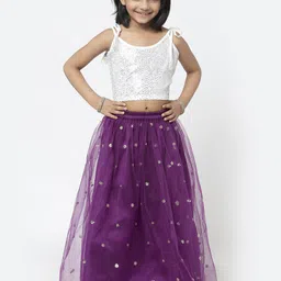 studio rasa Girls Silver-Toned Sequin Embellished Net Crop Top image 5