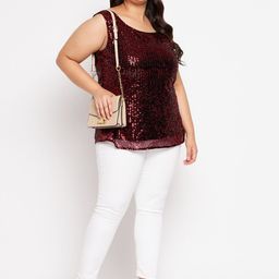 wild U Red Plus Size Embellished Sequined Net Top image 5