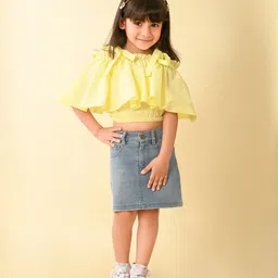 LilPicks Girls Cold-Shoulder Cotton Frilled Crop Top-24