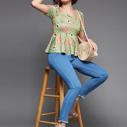 BAESD Floral Printed Puff Sleeve Peplum Top-15