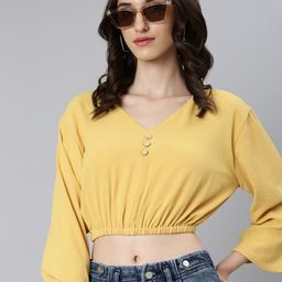 SHOWOFF V-Neck Puff Sleeves Blouson Crop Top-picture-38