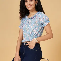 YU by Pantaloons Floral Printed Puff Sleeve Pure Cotton Crop Top-image-60