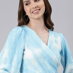 SHOWOFF Tie & Dye Flared Sleeve Wrap Crop Top-image-91