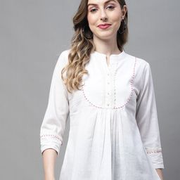 Rajnandini Mandarin Collar Bell Sleeve Cotton A-Line Top-image-36