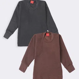 Lux Cottswool Boys Pack of 2 Black & Brown Solid Thermal Tops-image-86