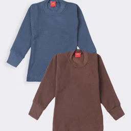 Lux Cottswool Boys Pack of 2 Brown & Blue Solid Thermal Tops-image-88
