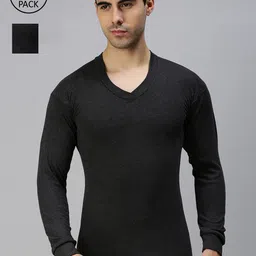LUX PARKER Men Pack Of 2 Black Solid  Cotton Thermal Top-image-75