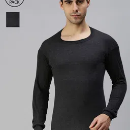 LUX PARKER Men Pack Of 2 Black Solid  Slim-Fit Solid Cotton Thermal Top-image-24