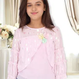 CUTECUMBER girls Pink Floral Print Georgette Top-image-35