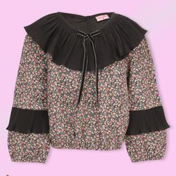 CUTECUMBER Black Floral Print Tie-Up Neck Layered Top-picture-52