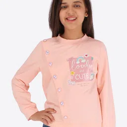 CUTECUMBER Peach-Coloured & Pink Print Mandarin Collar Applique Shirt Style Top-image-50