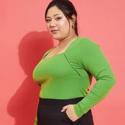 SASSAFRAS Curve Plus Size Ribbed Square Neck Fitted Top image 3