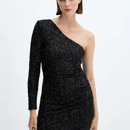 MANGO Embellished One Shoulder Bodycon Mini Dress-image-35