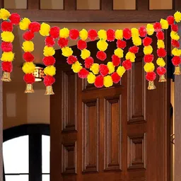 Ascension Red & Yellow Marigold Flower Garlands Door Toran-12