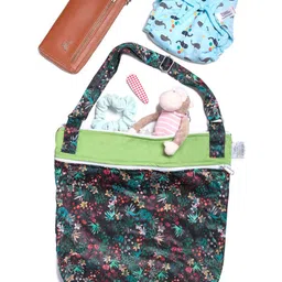 SuperBottoms Infant Kids Black & Green Printed Diaper Tote Bag-49