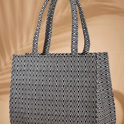 Mast & Harbour Black & White Geometric Printed Shopper Oversized Tote Bag-4