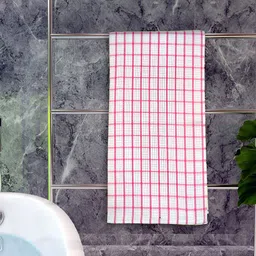 Athom Living Pink & White Checked Cotton 150 GSM Bath Towel-picture-23