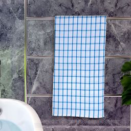 Athom Living Blue & White Checked Cotton 150 GSM Bath Towel-image-29