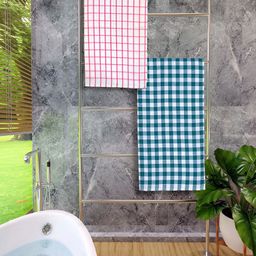 Athom Living Pink & Green 2 Pieces Checked Cotton 150 GSM Bath Towels-image-21