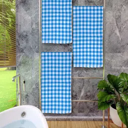 Athom Living Blue & White 3 Pieces Checked Cotton 150 GSM Bath Towel-21